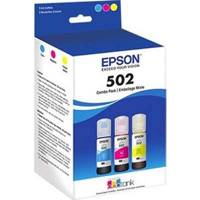 T502520-S Epson T502 Ink Bottle, Dye CMY Combo, w/Sensor