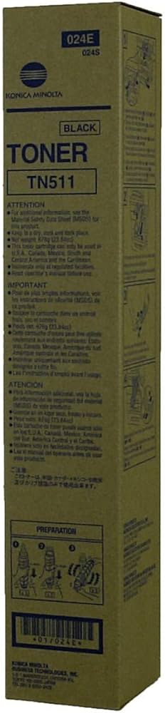 Konica Minolta Genuine OEM 024E TN511 (TN-511) High Yield Black Toner Cartridge (32.2K YLD)