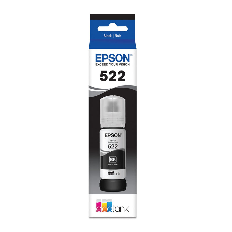 T522120-S Epson T522 Ink Bottle, Dye Black, w/Sensor
