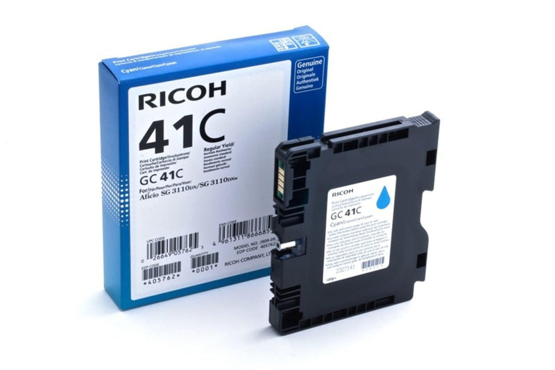 Ricoh Genuine OEM 405762 GC41C (GC 41C) Cyan Print Ink Cartridge (2.2K YLD) (405823)