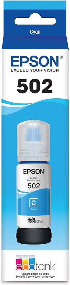 T502220-S Epson T502 Ink Bottle, Dye Cyan, w/Sensor