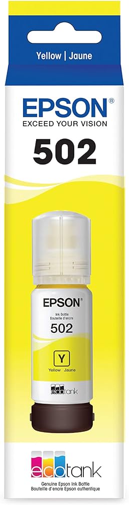 T502420-S Epson T502 Ink Bottle, Dye Yellow, w/Sensor