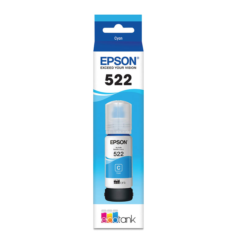 T522220-S Epson T522 Ink Bottle, Dye Cyan, w/Sensor
