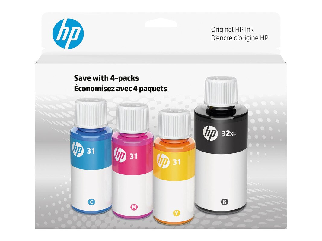 HP 31 CMY/32XL Blk Bottled Ink Crtg 4-Pk