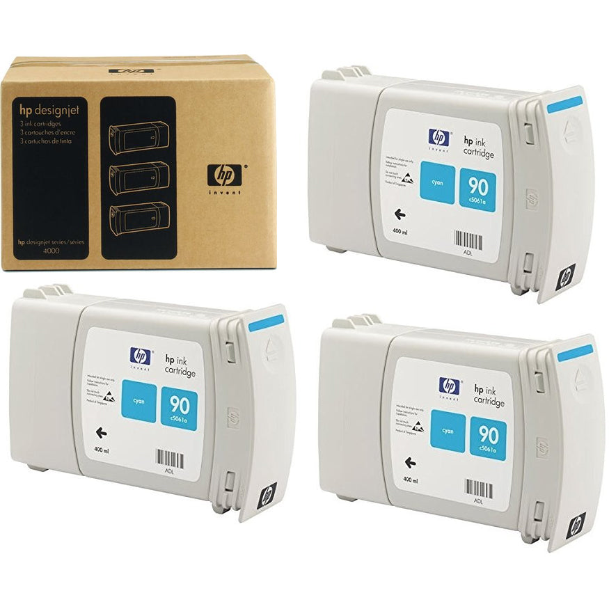 90 3-pack 400-ml Cyan DesignJet Ink Cartridges