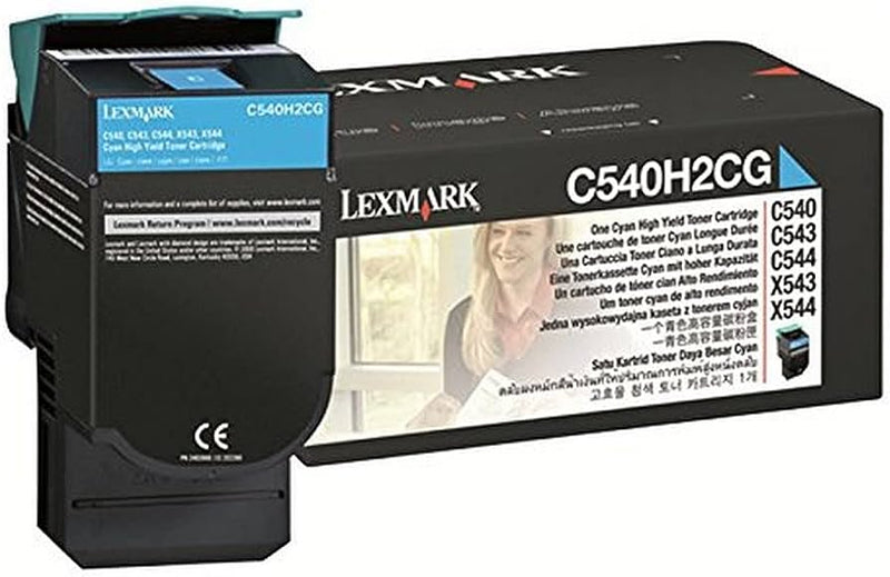 Lexmark C540 Cyan Toner Cartridge, High Yield, Genuine OEM (C540H2CG, C540H4CG)