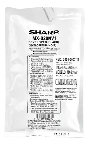 Sharp Genuine OEM MXB20DV1 (MX-B20DV1) Developer Unit