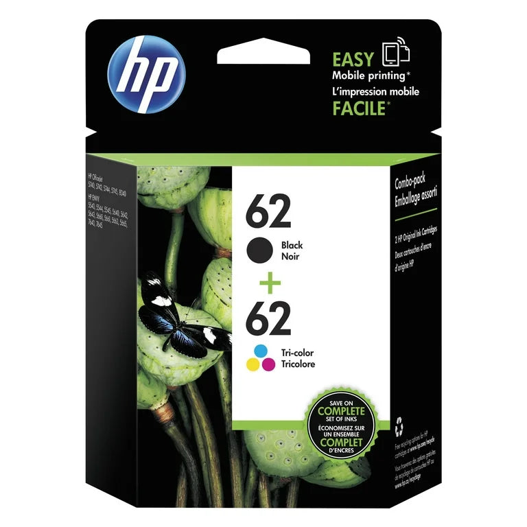 HP 62 Tri-clr/Blk Ink Crtg Combo 2-Pack