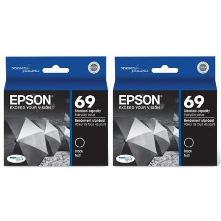 T069120-D2 Epson T069 Durabrite Ultra Black Dual Pack Ink Cartridges Standard Capacity Single-Facing