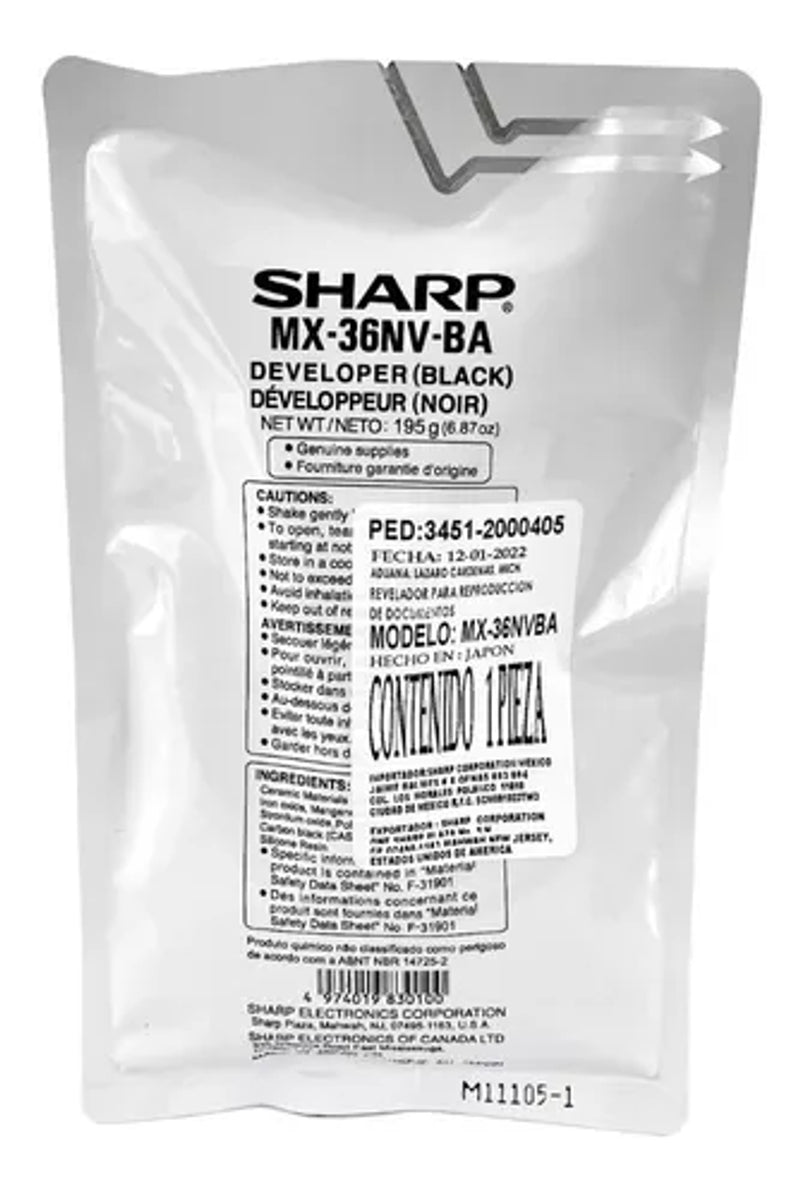 Sharp Genuine OEM MX36NVBA (MX-36NVBA) Black Developer (100K YLD)