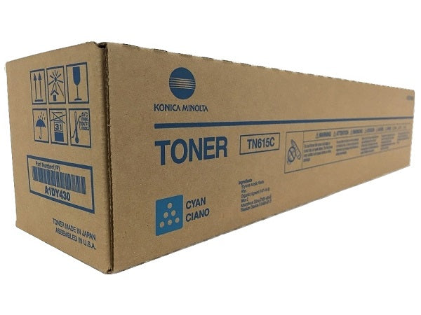 Konica Minolta Genuine OEM TN615C (TN-615C) Cyan Toner Cartridge (75K YLD) (AKA A1DY430)