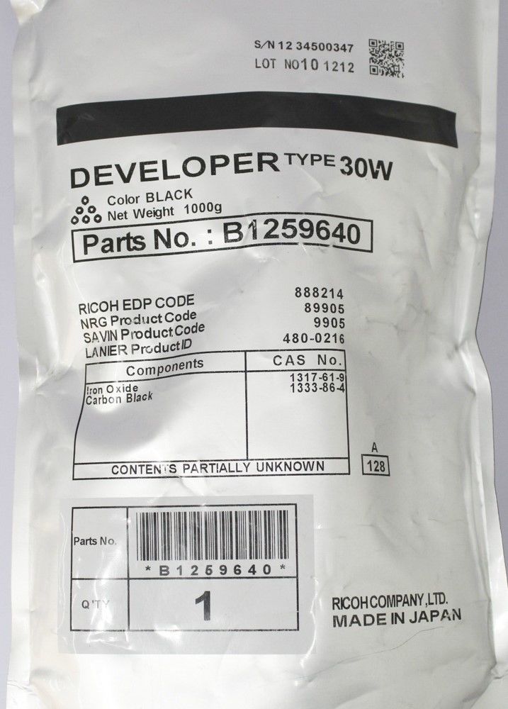 Ricoh (DV30W) B125-9640 Black Developer Aficio 240W/MPW2400/MPW3600