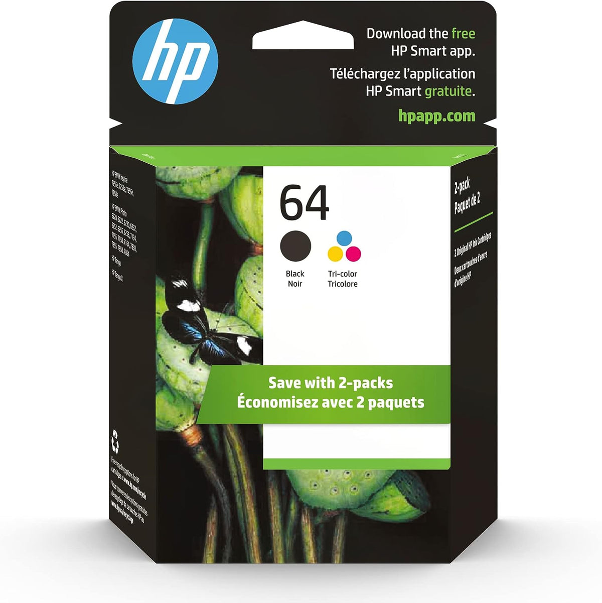 Original HP 64 Black/Tri-color Ink Cartridges (2-pack) - toners.ca
