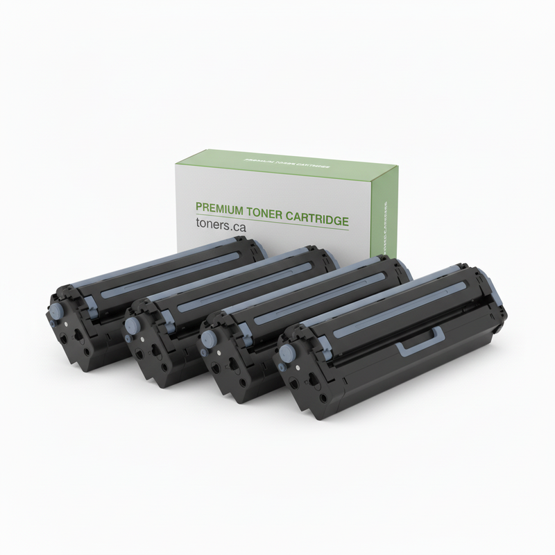 W1480X-C-3PK angled group of three blank compatible enterprise-style toner cartridges with toners.ca box