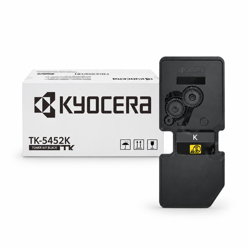 Kyocera TK-5452K black toner cartridge and box on a white background