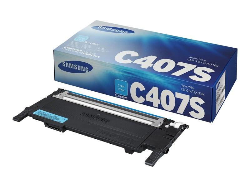 Samsung CLP320 Cyan Toner Cartridge, Genuine OEM (CLT-C407S, SU001A)