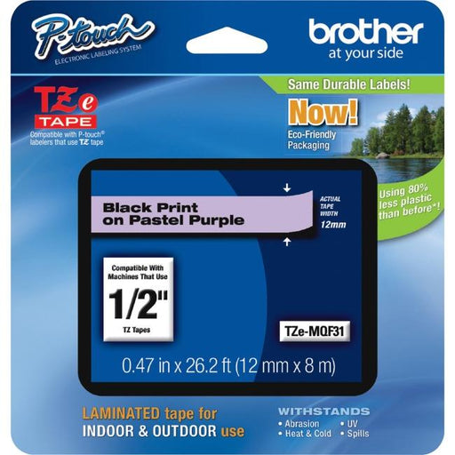 brother-genuine-tzemqf31-black-print-on-pastel-purple-tape-for-p-touch-label-makers-12-mm-wide-x-4-m-long