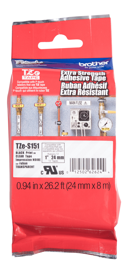 brother-genuine-tze-s151-black-on-clear-extra-strength-adhesive-tape-for-p-touch-label-makers-24-mm-wide-x-8-m-long