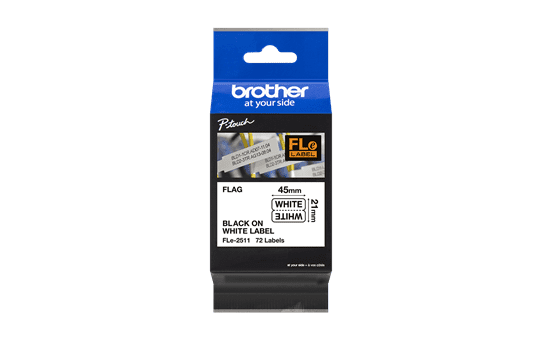 Brother Genuine FLe2511 Black Ink on White Polyester Die-Cut Flag Labels for P-touch Label Makers, 21 mm wide x 45 mm long