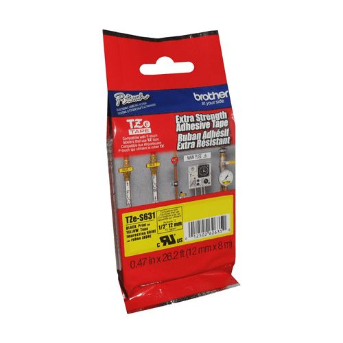 brother-genuine-tze-s631-black-on-yellow-extra-strength-adhesive-tape-for-p-touch-label-makers-12-mm-wide-x-8-m-long