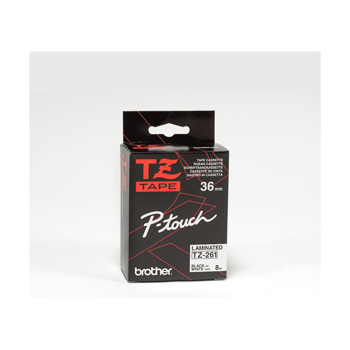 Brother Genuine TZe261 Black on White Laminated Tape for P-touch Label Makers, 36 mm wide x 8 m long