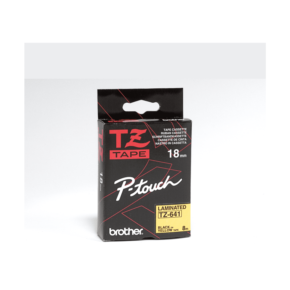 Brother Genuine TZe641 Black on Yellow Laminated Tape for P-touch Label Makers, 18 mm wide x 8 m long