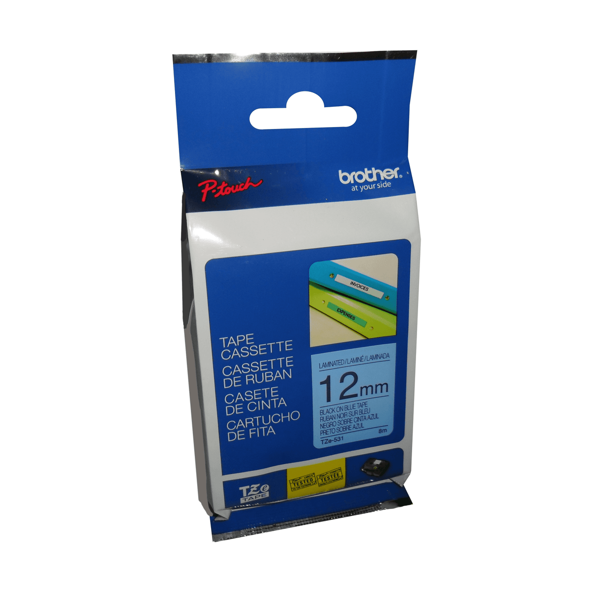 Brother Genuine TZe531 Black on Blue Laminated Tape for P-touch Label Makers, 12 mm wide x 8 m long