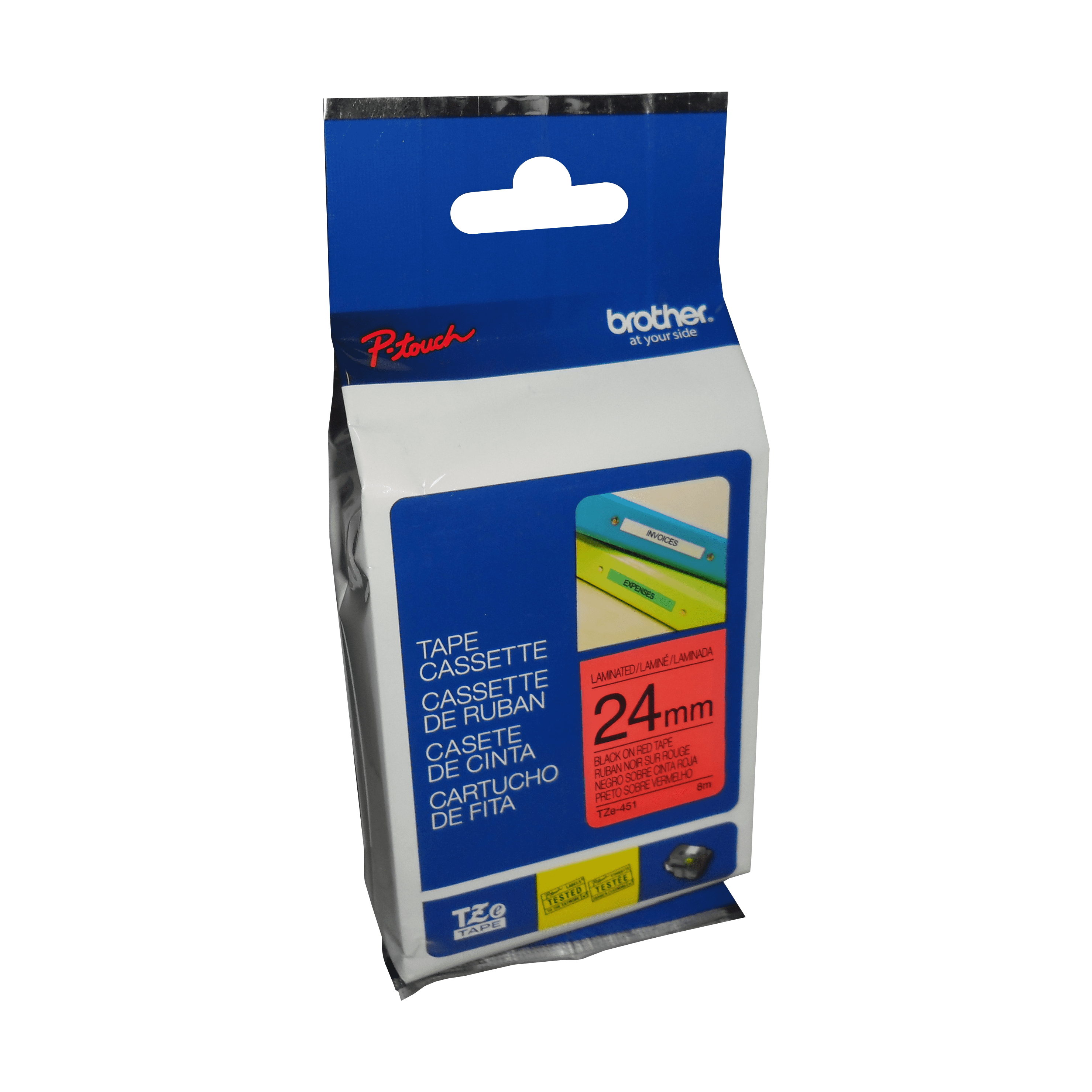 Brother Genuine TZe451 Black on Red Laminated Tape for P-touch Label Makers, 24 mm wide x 8 m long