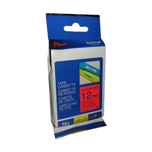 Brother Genuine TZe431 Black on Red Laminated Tape for P-touch Label Makers, 12 mm wide x 8 m long
