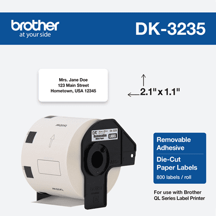 Brother Genuine DK3235 Black/White Removable Adhesive Food Safety Labels (800 labels)   2.1  x 1.1  (54mm x 29 mm)