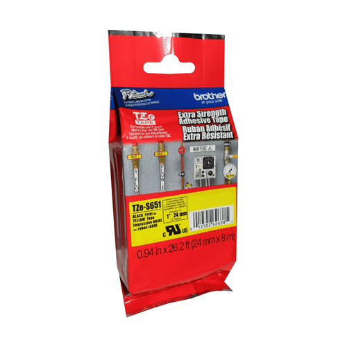 brother-genuine-tze-s651-black-on-yellow-extra-strength-adhesive-tape-for-p-touch-label-makers-24-mm-wide-x-8-m-long