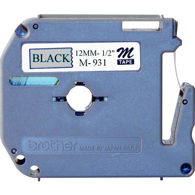 Brother Genuine M931 Black on Silver Non-Laminated Tape for P-touch Label Makers, 12 mm wide x 8 m long
