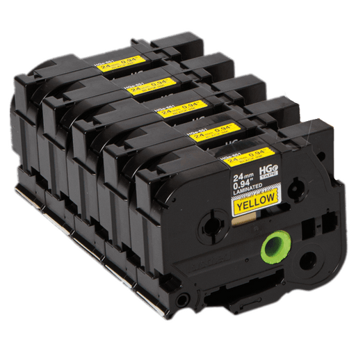 brother-hge6515-pack-black-on-yellow-hge-24-mm-tape-with-standard-adhesive-8-m-5-pack