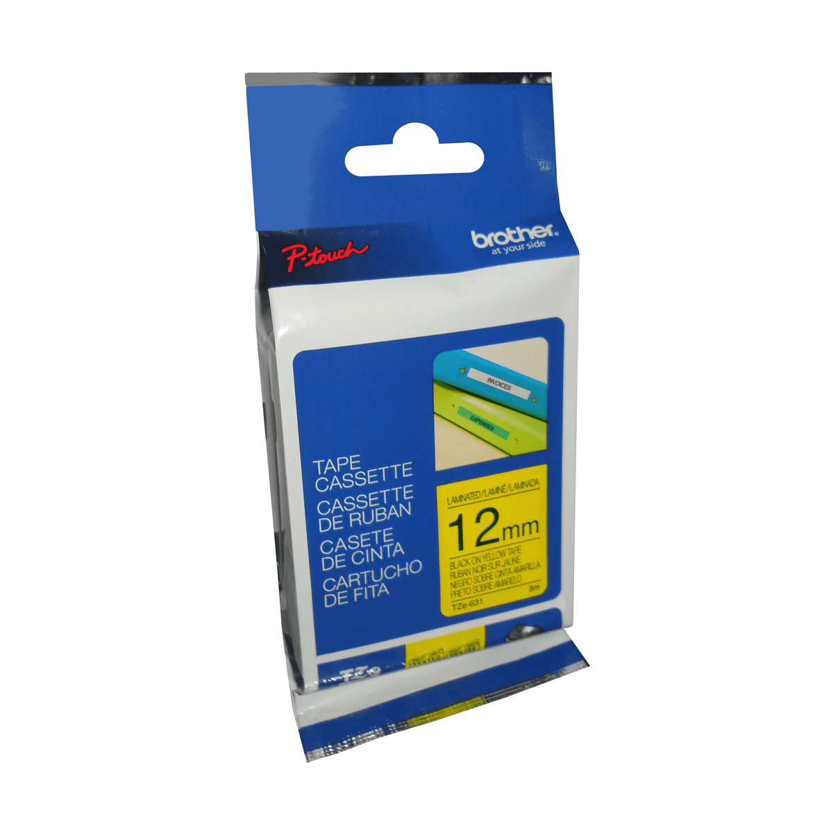 Brother Genuine TZe631 Black on Yellow Laminated Tape for P-touch Label Makers, 12 mm wide x 8 m long - toners.ca