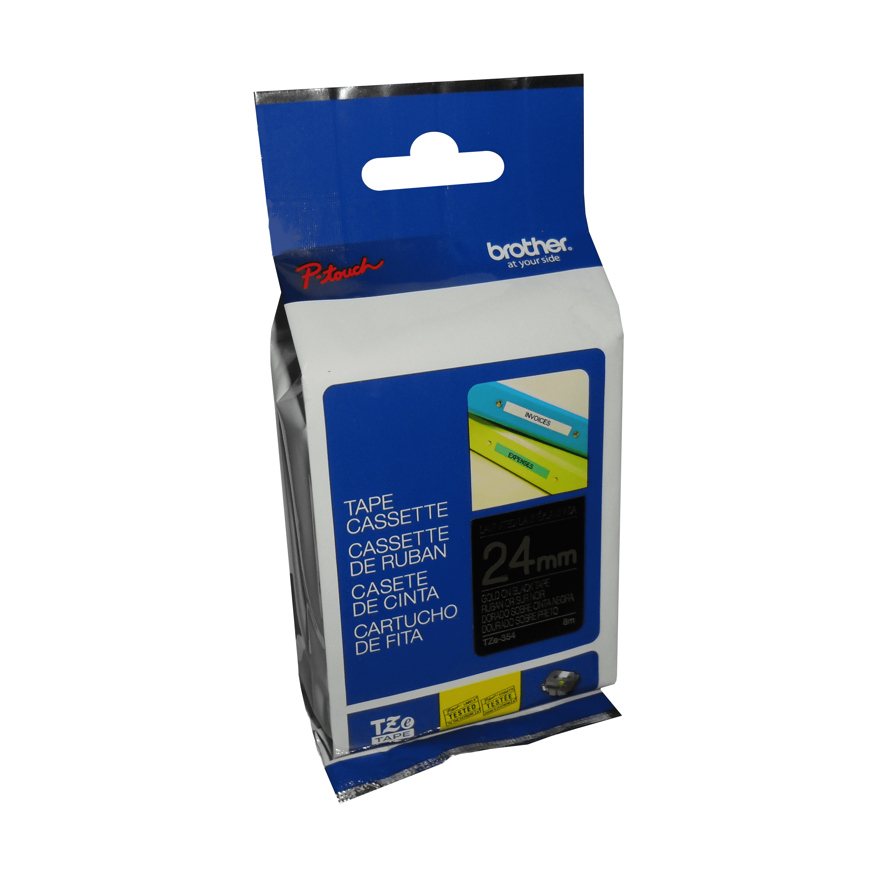 Brother Genuine TZe354 Gold on Black Laminated Tape for P-touch Label Makers, 24 mm wide x 8 m long