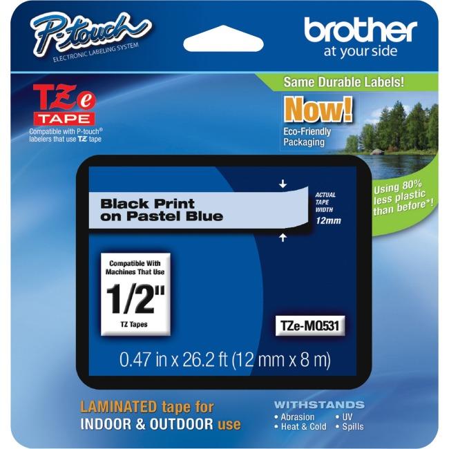Brother Genuine TZeMQ531 Black Print on Pastel Blue Tape for P-touch Label Makers, 12 mm wide x 4 m long