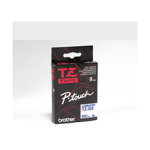 brother-genuine-tze223-blue-on-white-laminated-tape-for-p-touch-label-makers-9-mm-wide-x-8-m-long