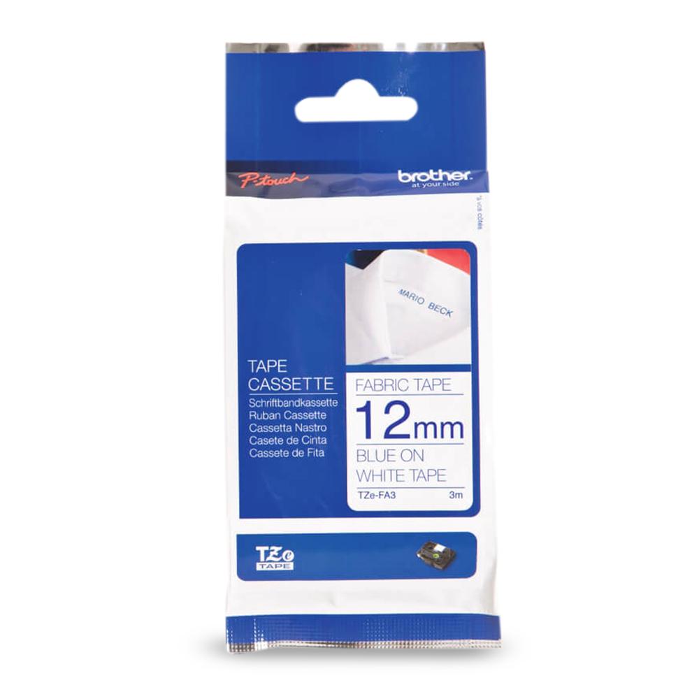 Brother Genuine TZeFA3 Navy on White Fabric Iron-on 12 mm Tape for P-touch Label Makers